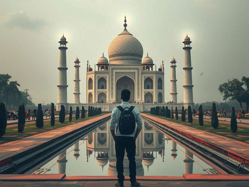 Soulful Journey India Cover Art - A protagonist standing before the Taj Mahal with spiritual auras